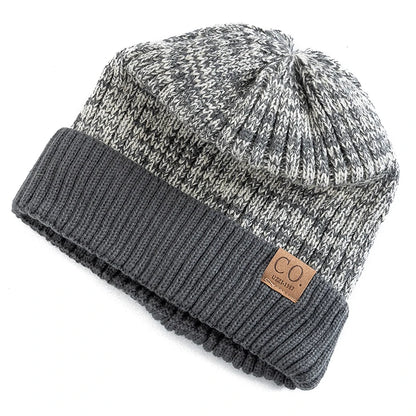 Unisex Two-Tone Winter Beanie Cap with Fur Lining