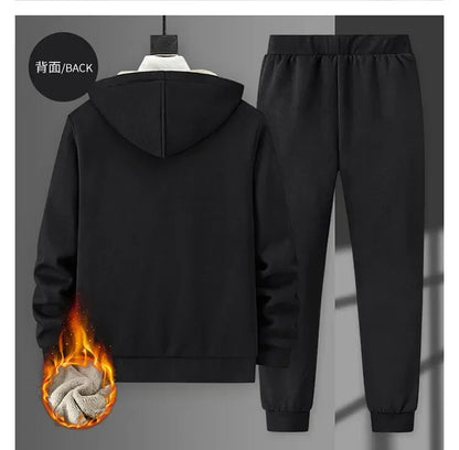 Cashmere Tracksuit Set for Men - Fleece Jacket & Pant, Hooded
