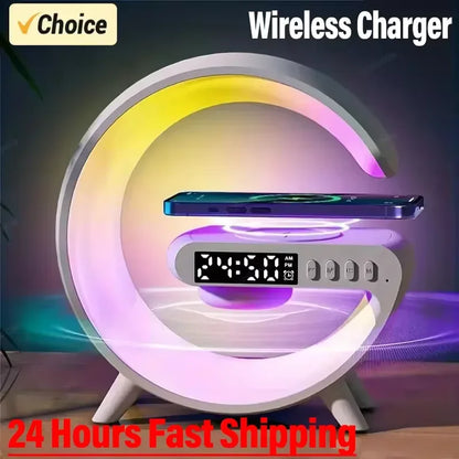 4-in-1 Wireless Charger Stand with Speaker & RGB Night Light – Fast Charging for iPhone or Samsung