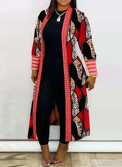 Leopard Print Women's Cardigan Open Front Longline Coat Casual Loose Versatile Jacket