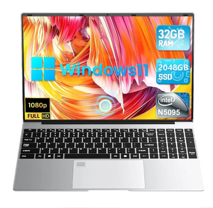 15.6" Portable Laptop, 32GB RAM, 2TB SSD, Windows 11, 4K, Backlit, Fingerprint, Intel N5095