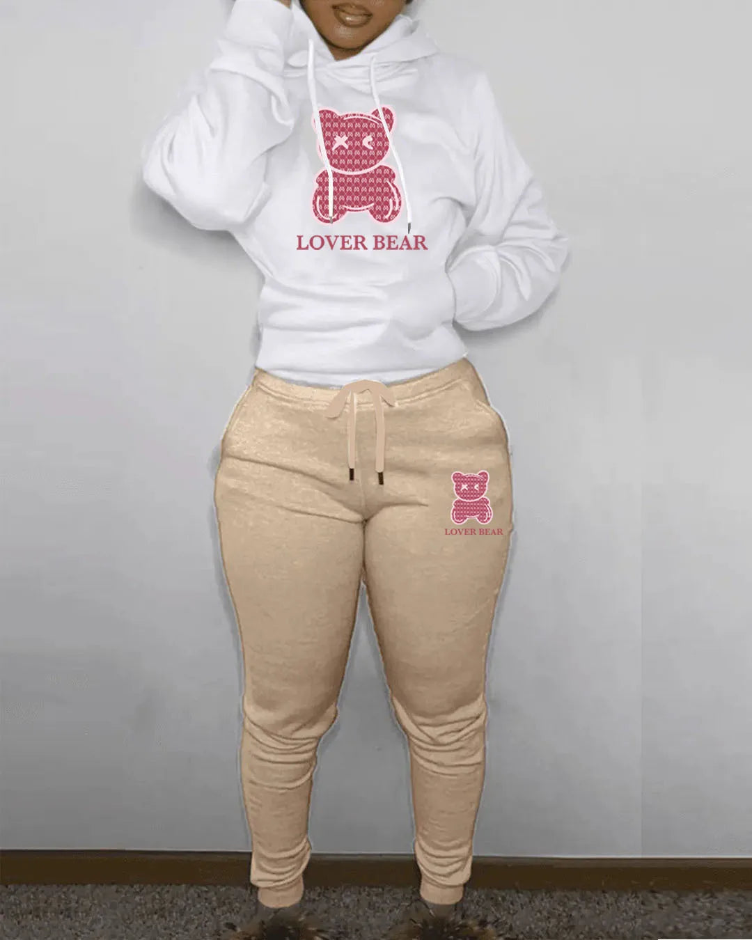 Lovely Bear Letter Print Kangaroo Pocket Jogger Set with Long Sleeve Hoodie & Drawstring