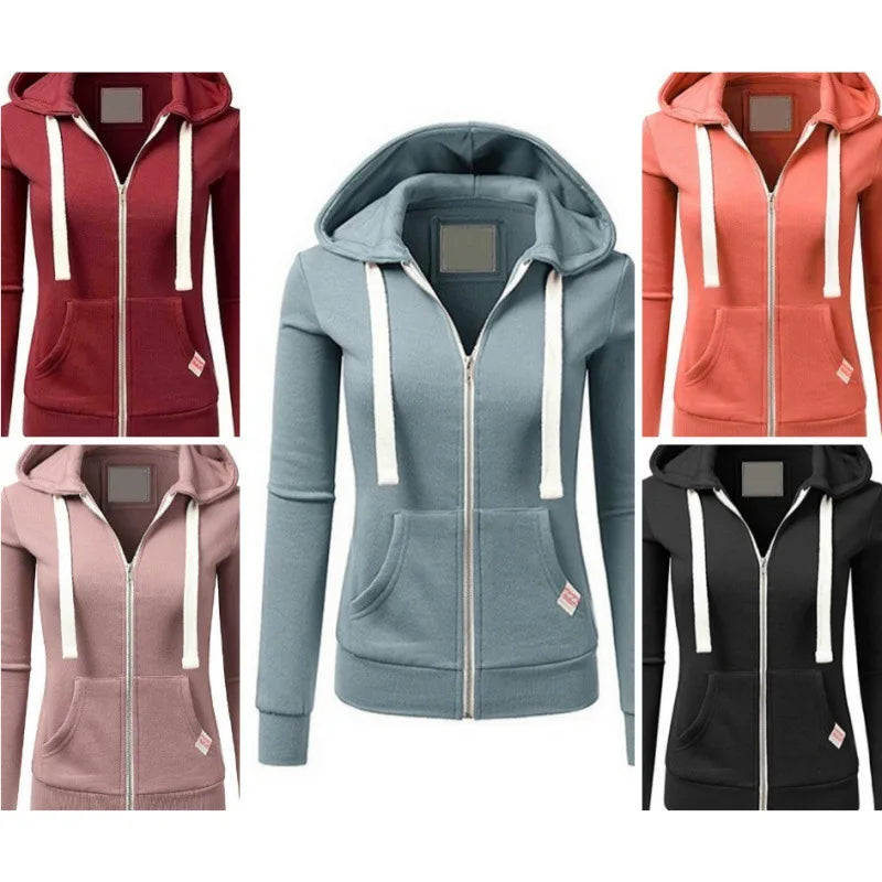 2024 AW Women's Sporty Zip-Up Woolen Hoodie