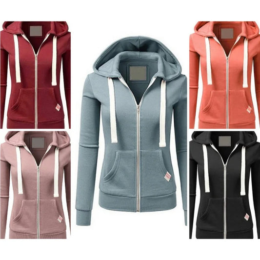 2024 AW Women's Sporty Zip-Up Woolen Hoodie