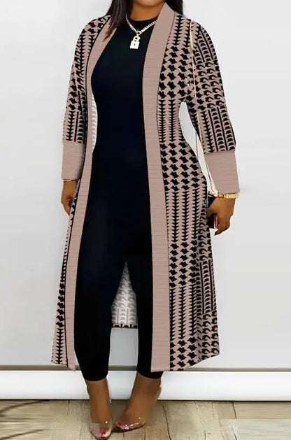 Leopard Print Women's Cardigan Open Front Longline Coat Casual Loose Versatile Jacket
