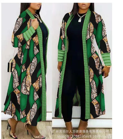 Leopard Print Women's Cardigan Open Front Longline Coat Casual Loose Versatile Jacket
