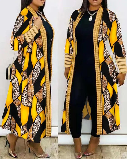Leopard Print Women's Cardigan Open Front Longline Coat Casual Loose Versatile Jacket