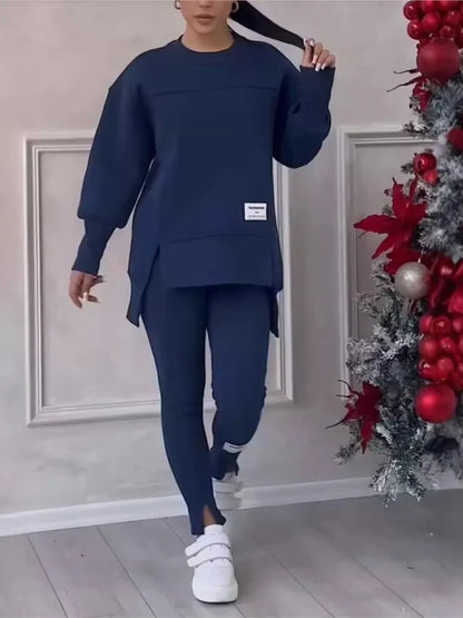 Women's Chic 2-Piece Sweatshirt & Slim Fit Pants Set – Casual & Sporty