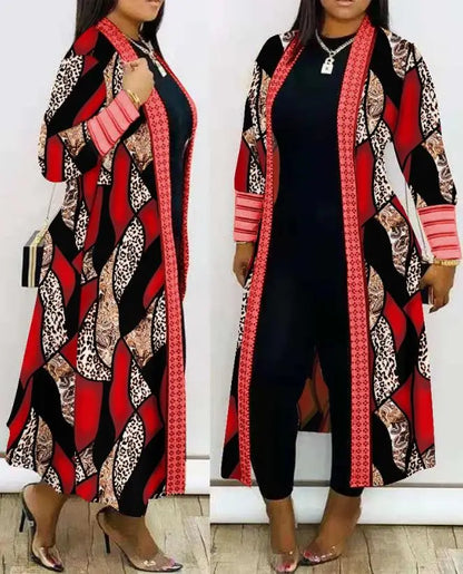 Leopard Print Women's Cardigan Open Front Longline Coat Casual Loose Versatile Jacket