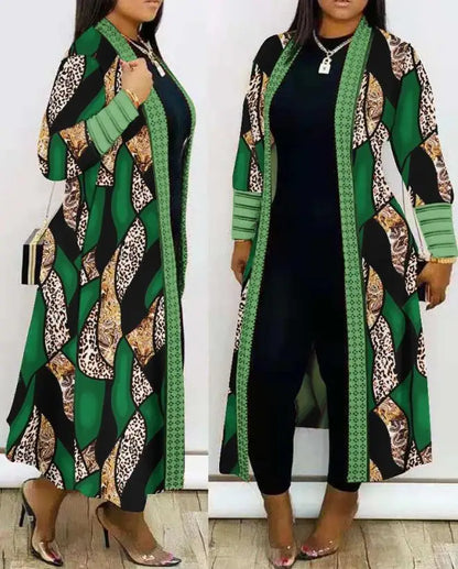 Leopard Print Women's Cardigan Open Front Longline Coat Casual Loose Versatile Jacket
