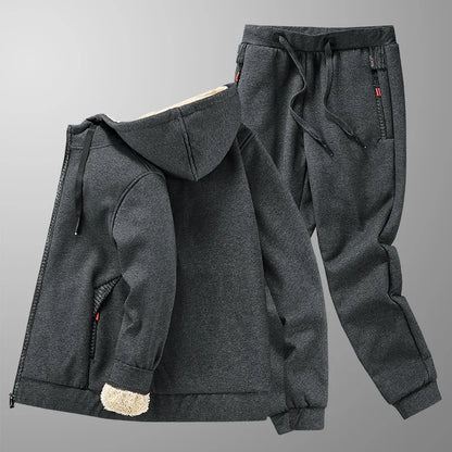 Cashmere Tracksuit Set for Men - Fleece Jacket & Pant, Hooded