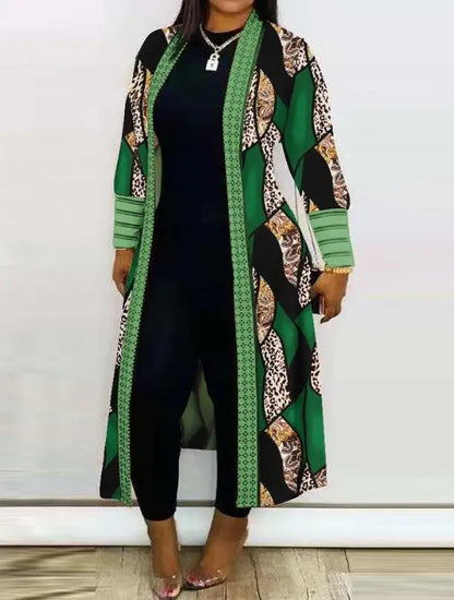 Leopard Print Women's Cardigan Open Front Longline Coat Casual Loose Versatile Jacket