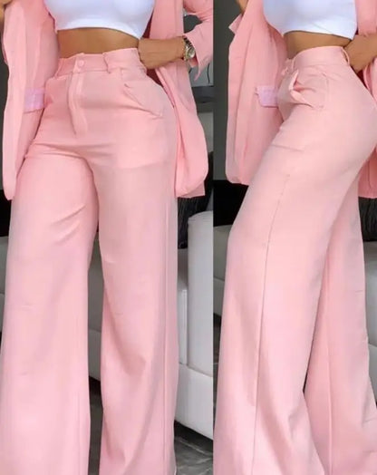 Elegant Notched Blazer & Button Pants Set