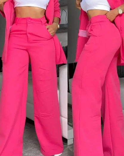 Elegant Notched Blazer & Button Pants Set