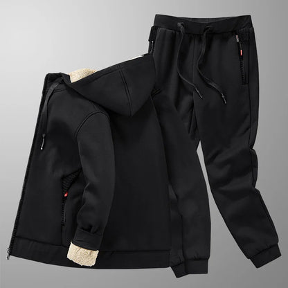 Cashmere Tracksuit Set for Men - Fleece Jacket & Pant, Hooded