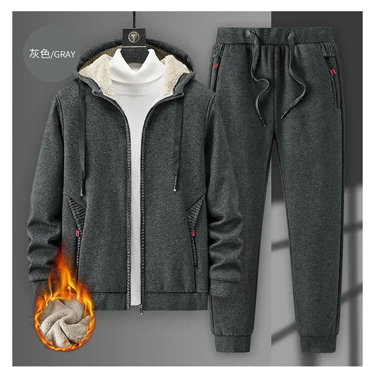Cashmere Tracksuit Set for Men - Fleece Jacket & Pant, Hooded