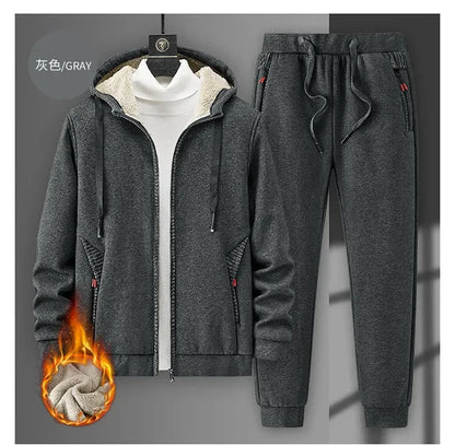 Cashmere Tracksuit Set for Men - Fleece Jacket & Pant, Hooded