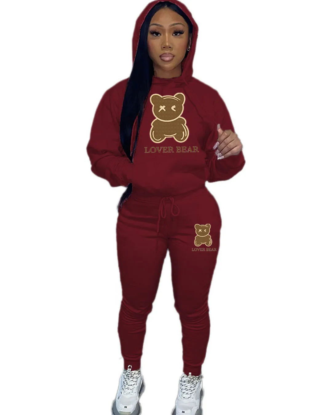 Lovely Bear Letter Print Kangaroo Pocket Jogger Set with Long Sleeve Hoodie & Drawstring