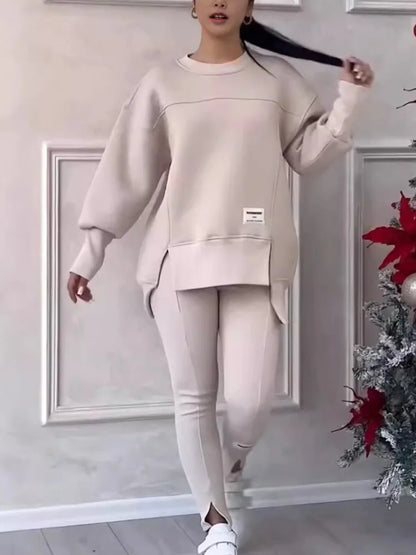 Women's Chic 2-Piece Sweatshirt & Slim Fit Pants Set – Casual & Sporty