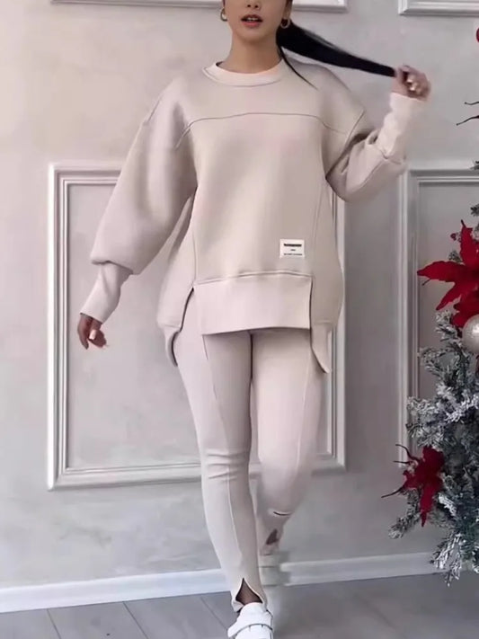 Women's Chic 2-Piece Sweatshirt & Slim Fit Pants Set – Casual & Sporty