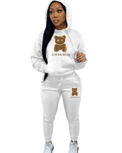 Lovely Bear Letter Print Kangaroo Pocket Jogger Set with Long Sleeve Hoodie & Drawstring