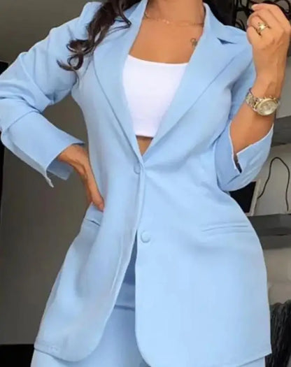 Elegant Notched Blazer & Button Pants Set