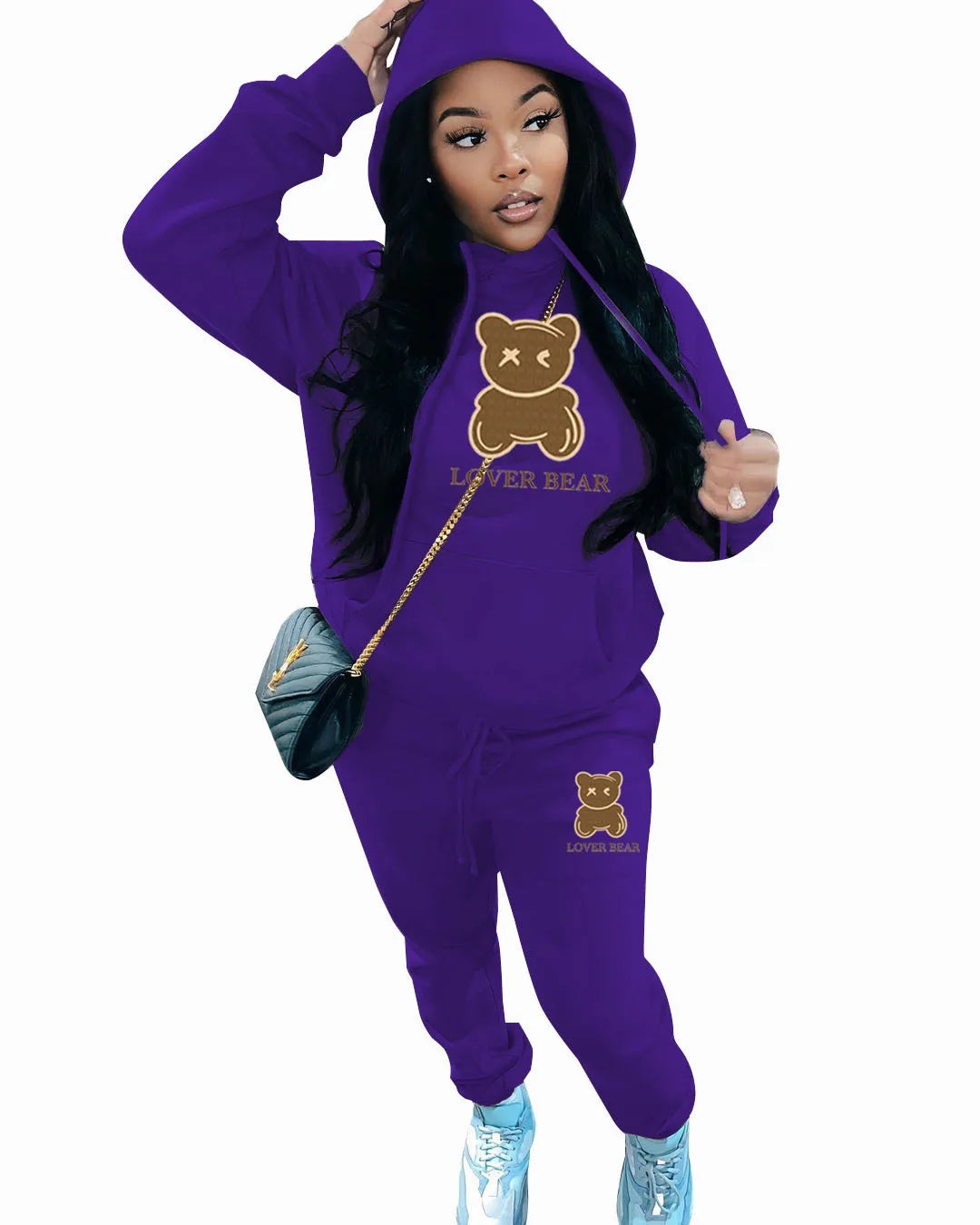 Lovely Bear Letter Print Kangaroo Pocket Jogger Set with Long Sleeve Hoodie & Drawstring