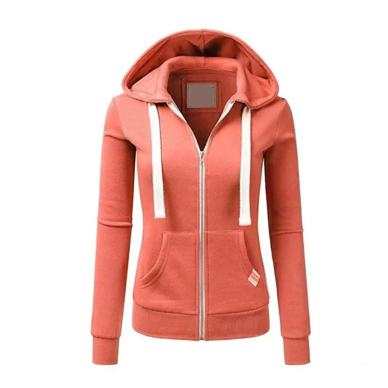 2024 AW Women's Sporty Zip-Up Woolen Hoodie
