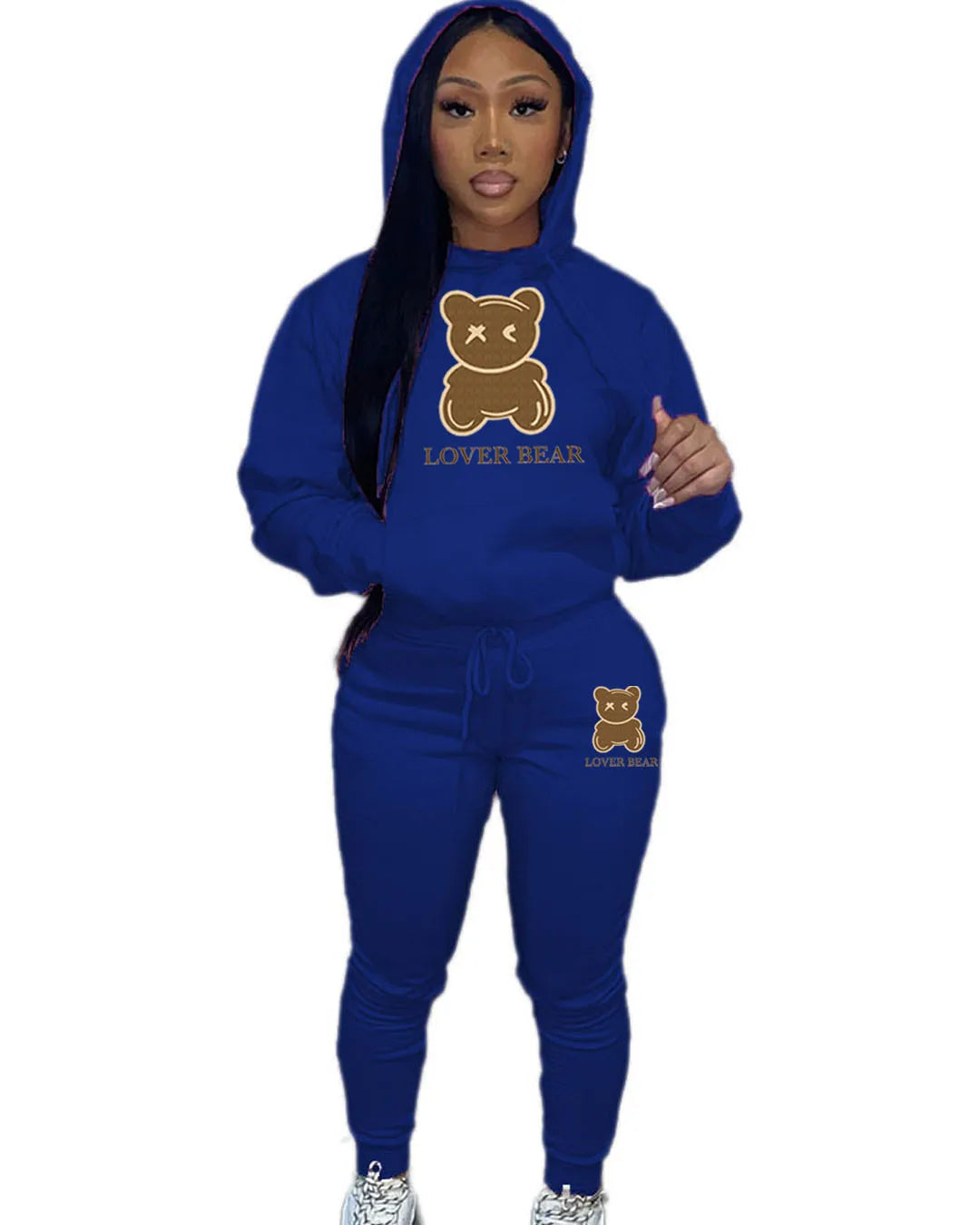 Lovely Bear Letter Print Kangaroo Pocket Jogger Set with Long Sleeve Hoodie & Drawstring