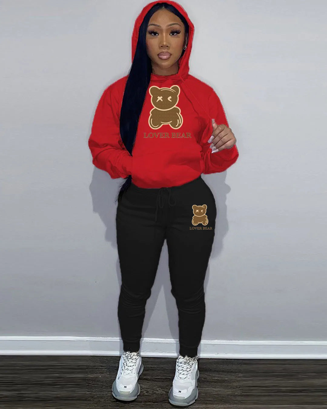 Lovely Bear Letter Print Kangaroo Pocket Jogger Set with Long Sleeve Hoodie & Drawstring