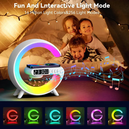 4-in-1 Wireless Charger Stand with Speaker & RGB Night Light – Fast Charging for iPhone or Samsung