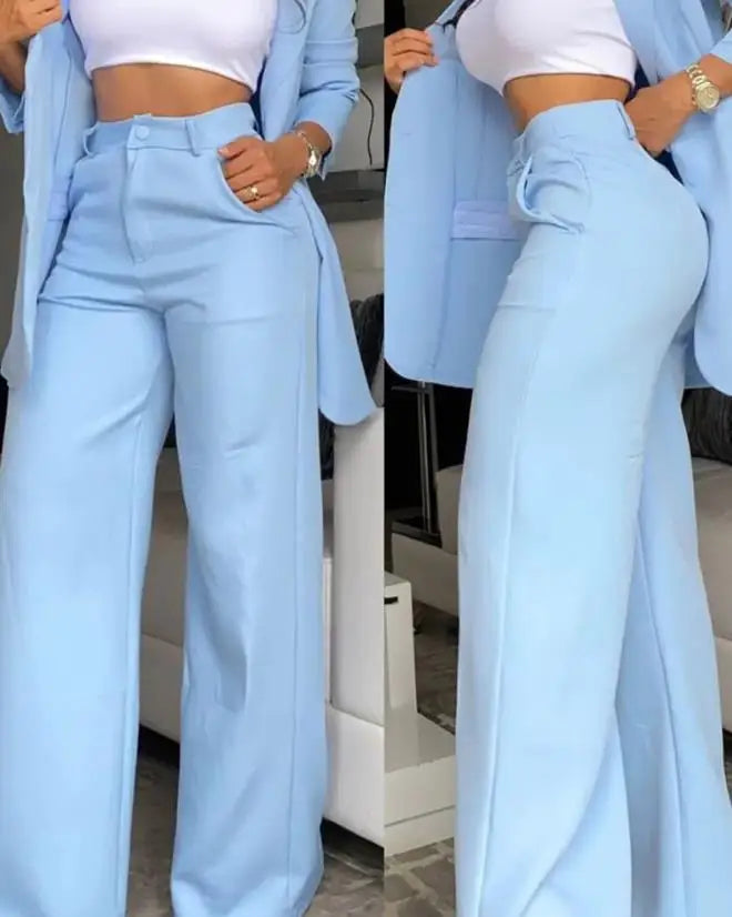 Elegant Notched Blazer & Button Pants Set