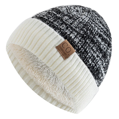 Unisex Two-Tone Winter Beanie Cap with Fur Lining