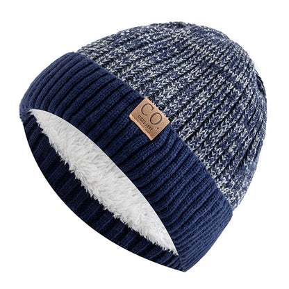 Unisex Two-Tone Winter Beanie Cap with Fur Lining