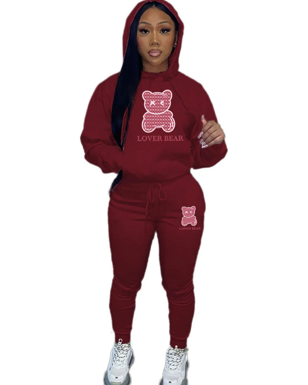 Lovely Bear Letter Print Kangaroo Pocket Jogger Set with Long Sleeve Hoodie & Drawstring