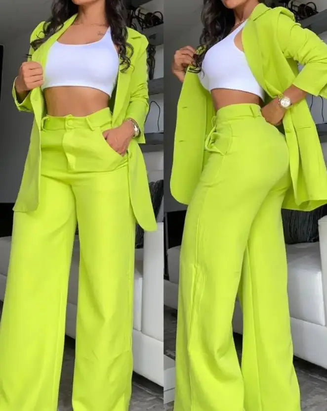 Elegant Notched Blazer & Button Pants Set
