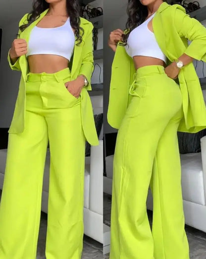 Elegant Notched Blazer & Button Pants Set
