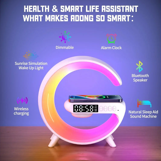 4-in-1 Wireless Charger Stand with Speaker & RGB Night Light – Fast Charging for iPhone or Samsung