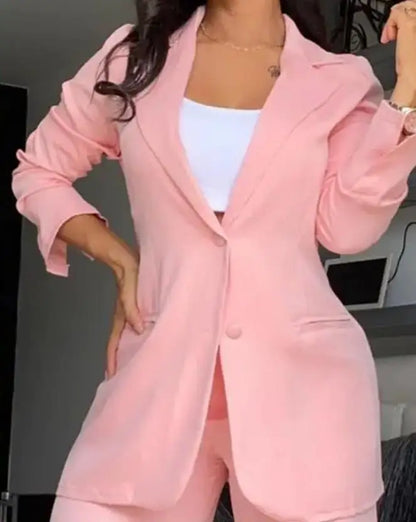 Elegant Notched Blazer & Button Pants Set