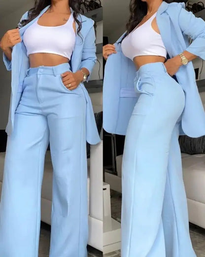 Elegant Notched Blazer & Button Pants Set