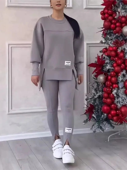 Women's Chic 2-Piece Sweatshirt & Slim Fit Pants Set – Casual & Sporty