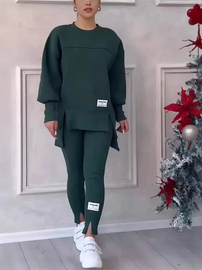 Women's Chic 2-Piece Sweatshirt & Slim Fit Pants Set – Casual & Sporty