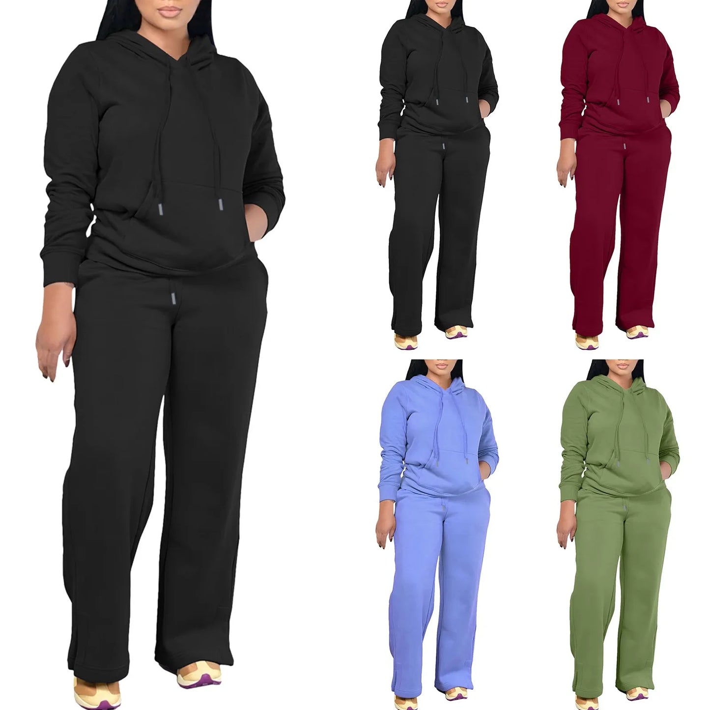 Plus Size Women's Fall/Winter Hoodie Jogger Set