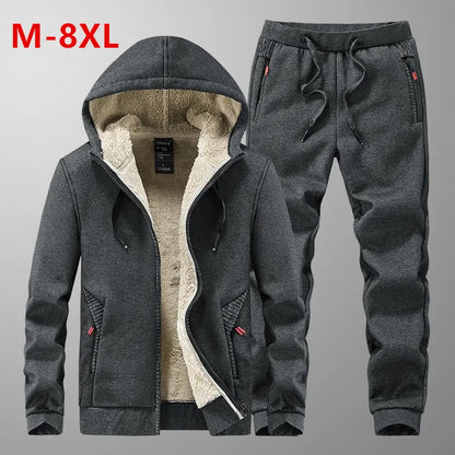 Cashmere Tracksuit Set for Men - Fleece Jacket & Pant, Hooded