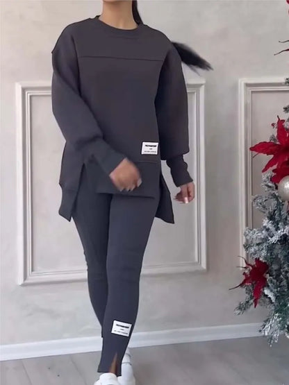Women's Chic 2-Piece Sweatshirt & Slim Fit Pants Set – Casual & Sporty
