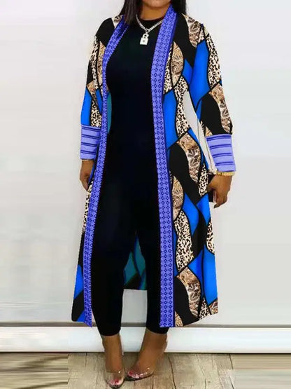 Leopard Print Women's Cardigan Open Front Longline Coat Casual Loose Versatile Jacket