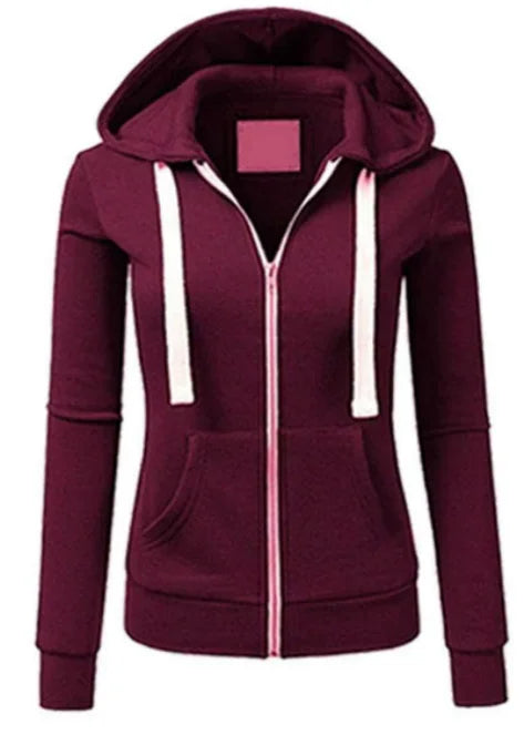 2024 AW Women's Sporty Zip-Up Woolen Hoodie
