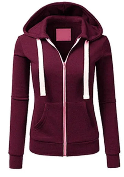 2024 AW Women's Sporty Zip-Up Woolen Hoodie