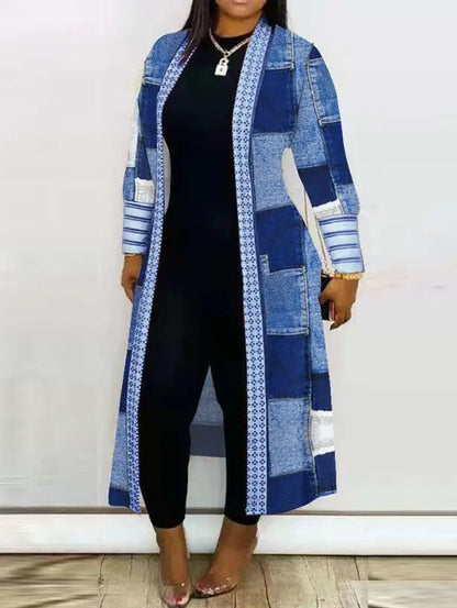 Leopard Print Women's Cardigan Open Front Longline Coat Casual Loose Versatile Jacket