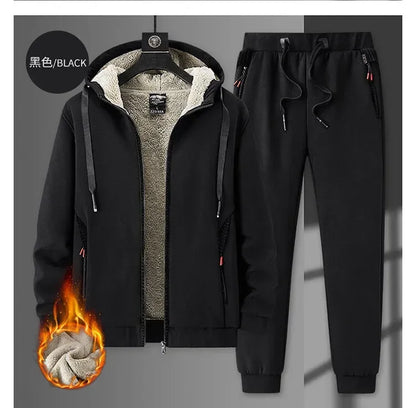 Cashmere Tracksuit Set for Men - Fleece Jacket & Pant, Hooded